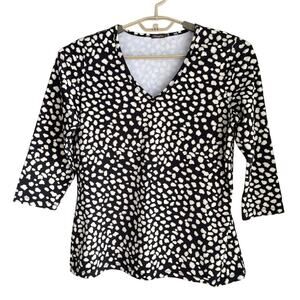 J. McLaughlin Catalina Cloth Tee V-neck Black White Tan Abstract Spot Size Large